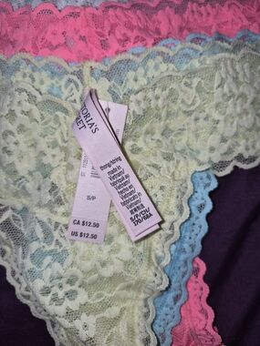 Victoria's Secret Lace Thong Set - Mint Green with Pink & Blue Accents